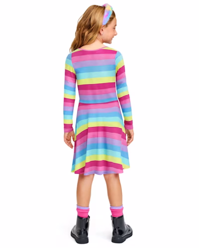 C13-08-0343-1012 TCP Colourful Ombre Striped Rainbow Knit Skaters Dress - Image 4