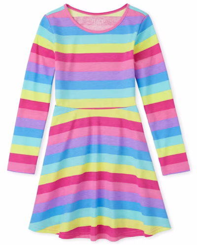 C13-08-0343-1012 TCP Colourful Ombre Striped Rainbow Knit Skaters Dress - Image 3