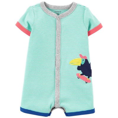 C03-01-0228 Bird Snap-Up Romper - Green - Image 1
