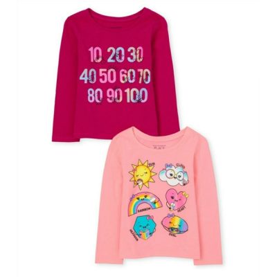 C13-02-0180-0609 Baby Girls Shapes And Numbers Graphic Tee 2-Pack Pink - Image 1