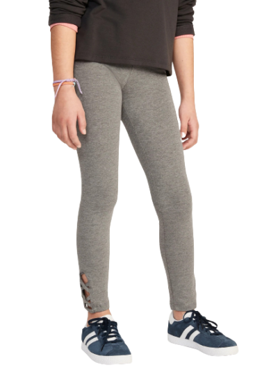 C12-08-0572 Built-In Tough Full-Length Lattice-Hem Leggings for Girls - Heather Gray - Image 1
