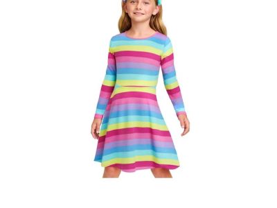 C13-08-0343-1012 TCP Colourful Ombre Striped Rainbow Knit Skaters Dress
