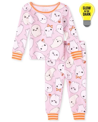 C13-08-0635-006T Baby and Toddler Girls Halloween Glow Ghosts Snug Fit Cotton Pajamas - Image 1
