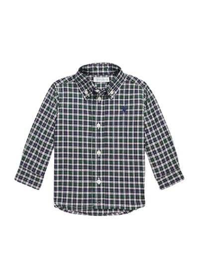 C15-01-0043-009M Plaid Cotton Poplin Shirt Baby Boys - Navy/Green Multi - Image 1
