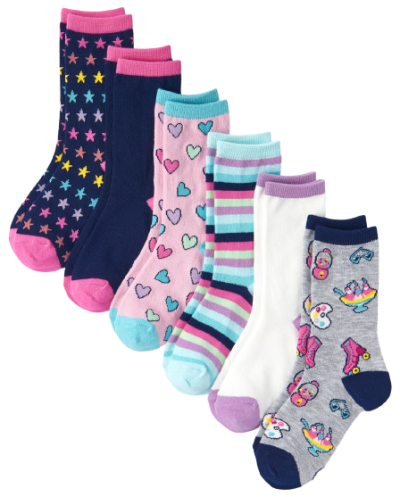 C13-08-0543 Girls Rainbow Crew Socks 6-Pack - multi - Image 1