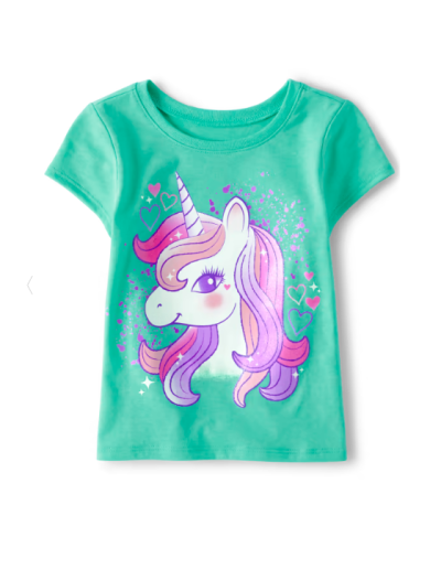 C13-05-0830-004T Toddler Girls Unicorn Graphic Tee S/D Neonsurfgrn - Image 1