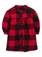 C12-02-0999 Long-Sleeve Plaid Flannel Dress for Baby - Red Plaid