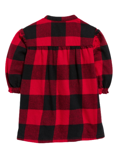 C12-02-0999 Long-Sleeve Plaid Flannel Dress for Baby - Red Plaid - Image 2