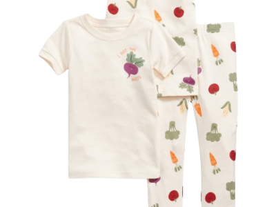 C12-06-1140 Unisex 3-Piece Snug-Fit Graphic Pajama Set for Toddler & Baby - Veggies