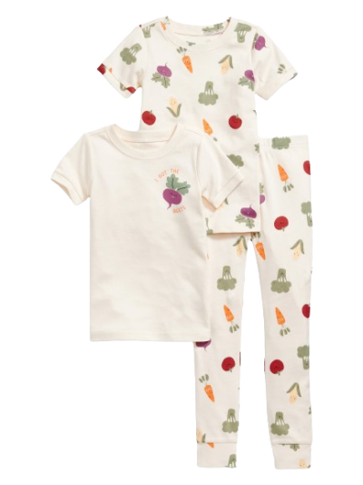 C12-06-1140 Unisex 3-Piece Snug-Fit Graphic Pajama Set for Toddler & Baby - Veggies - Image 1