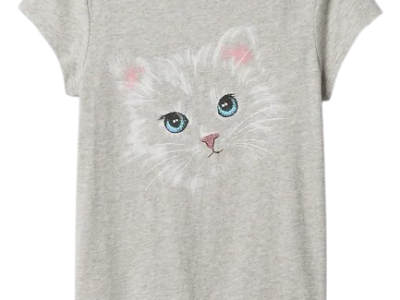 C06-08-1148-0L10 Girl Kids Graphic T-Shirt - Cat