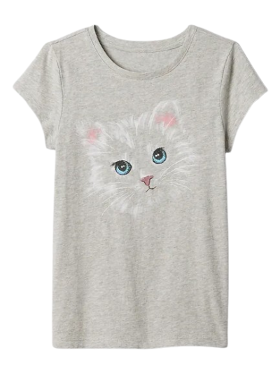 C06-08-1148-0L10 Girl Kids Graphic T-Shirt - Cat - Image 1
