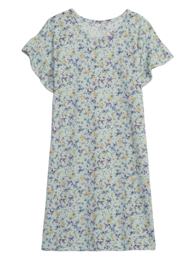 C06-08-1149-0012 Kids 100% Recycled Flutter Sleeve Nightgown - Soft Mint Green - Image 1