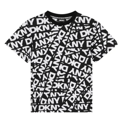 C99-04-1214-0005 DKNY Printed Cotton T-Shirt - BLACK WHITE #D60211/M4105A - Image 1