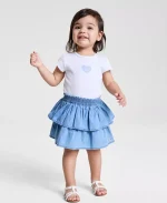 Baby Girls Ribbed Logo Bodysuit & Denim Skirt, 2 Piece Set - Blue #20850568