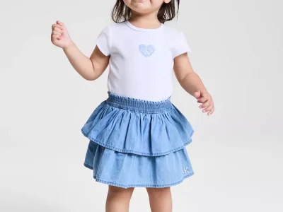 Baby Girls Ribbed Logo Bodysuit & Denim Skirt, 2 Piece Set - Blue #20850568