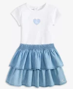 Baby Girls Ribbed Logo Bodysuit & Denim Skirt, 2 Piece Set - Blue #20850568 - Image 2