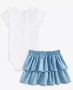 Baby Girls Ribbed Logo Bodysuit & Denim Skirt, 2 Piece Set - Blue #20850568 - Image 3