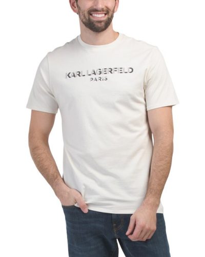 KARL LAGERFELD PARIS Short Sleeve Logo Graphic T-shirt-NATURAL#1000963867 - Image 1