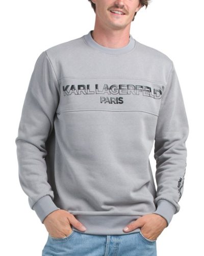 KARL LAGERFELD PARIS Logo Fleece Crew Neck Sweatshirt -GREY#:1000994120 - Image 1