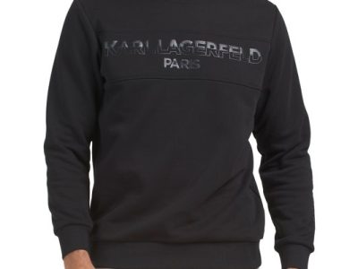 KARL LAGERFELD PARIS Logo Fleece Crew Neck Sweatshirt -Black#:1000994317