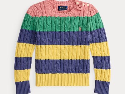 Striped Cable-Knit Cotton Sweater Girls 2-6x