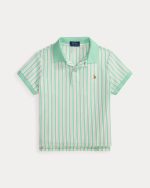 Striped Oxford Mesh Boxy Polo Shirt Girls-Green