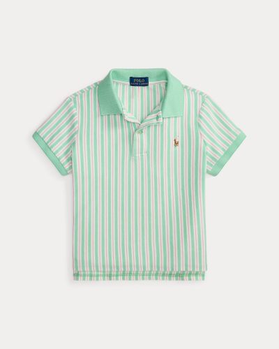 Striped Oxford Mesh Boxy Polo Shirt Girls-Green - Image 1