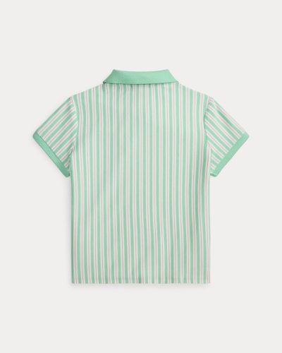 Striped Oxford Mesh Boxy Polo Shirt Girls-Green - Image 2