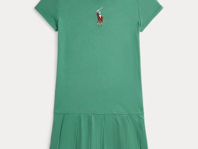 Big Pony Pleated Cotton Jersey Dress Girls