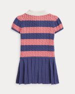 Cable Cotton Polo Sweater and Skirt Set Girls-Classic Blue Multi - Image 2
