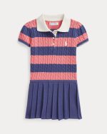 Cable Cotton Polo Sweater and Skirt Set Girls-Classic Blue Multi