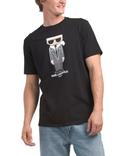 KARL LAGERFELD PARIS Kocktail Textured T-Shirt-Black#1000963862 - Image 1