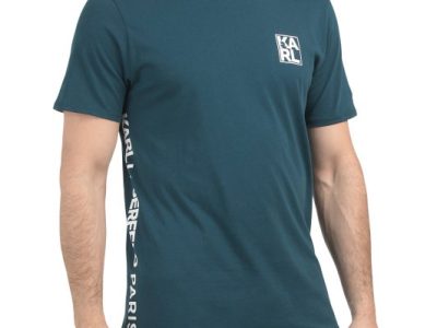 KARL LAGERFELD PARIS Vertical And Chest Logo Tee-Emerald#1001037110