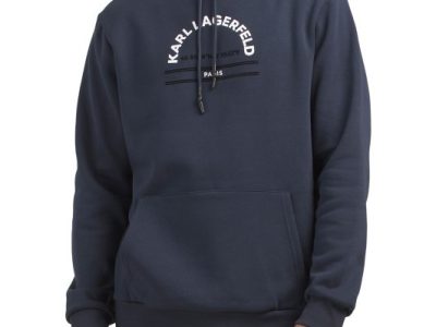 KARL LAGERFELD PARIS Latitude And Longitude Logo Hoodie - Navy #1000926770
