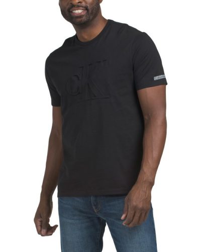 CALVIN KLEIN Short Sleeve Embossed Monogram Crew Neck Tee - Black #1001030981 - Image 1