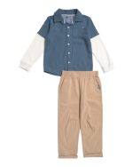 DKNY Boys 2pc Flannel Shirt And Pants Set - midnight blue #1001085989