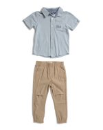 DKNY Boys 2pc Short Sleeve Button Down Top And Tech Joggers Set - Tan #1001057704