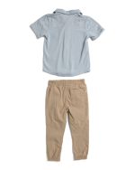 DKNY Boys 2pc Short Sleeve Button Down Top And Tech Joggers Set - Tan #1001057704 - Image 2