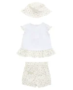 GUESS Baby Girls 3-Piece Short Sleeve T-Shirt, Shorts, and Bucket Hat Set - White - Image 2