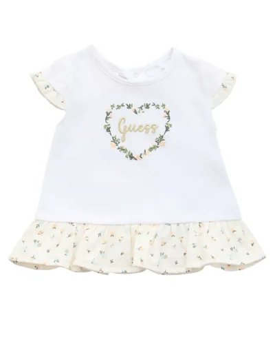 GUESS Baby Girls 3-Piece Short Sleeve T-Shirt, Shorts, and Bucket Hat Set - White - Image 4