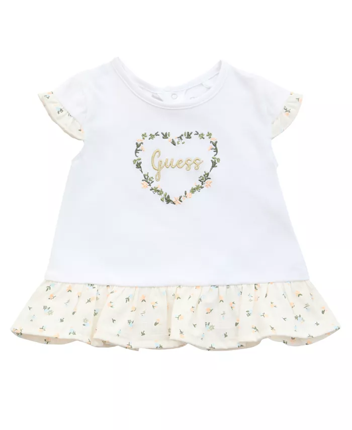 32499012_fpx GUESS Baby Girls 3-Piece Short Sleeve T-Shirt, Shorts, and Bucket Hat Set - White - Image 4