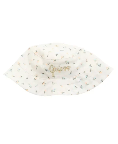 GUESS Baby Girls 3-Piece Short Sleeve T-Shirt, Shorts, and Bucket Hat Set - White - Image 3