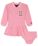 Tommy Hilfiger Baby Girls 2-Piece Striped Baseball Collar Dress and Bloomers Set-Pink