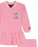 Tommy Hilfiger Baby Girls 2-Piece Striped Baseball Collar Dress and Bloomers Set-Pink - Image 2