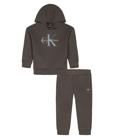 Calvin Klein Boys 2T-7 2-Piece Hoodie and Pants Set-Charcoal brown - Image 1