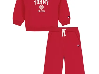 Tommy Hilfiger Baby Girls 2-Piece Fleece Top and Pants Set-Red