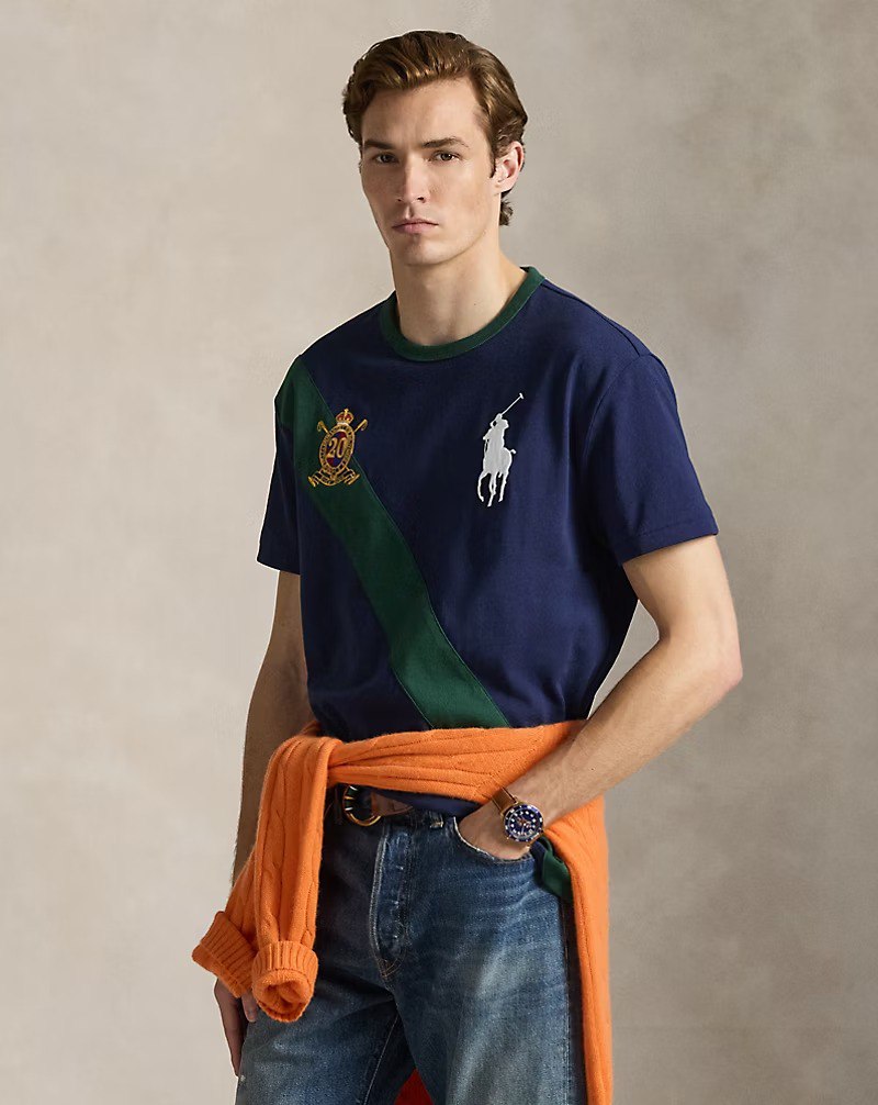 6113799209451457656 Men Big Pony 20th Anniversary T-Shirt-Newport Navy/Vintage Pine - Image 1