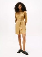 Long-Sleeve Belted Oxford Shirtdress-Classic Khaki