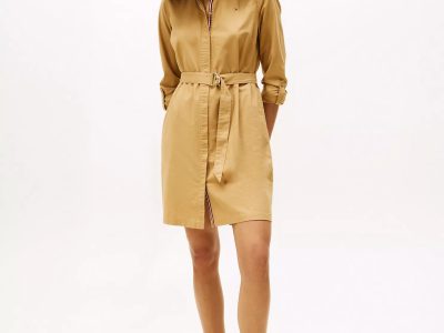 Long-Sleeve Belted Oxford Shirtdress-Classic Khaki